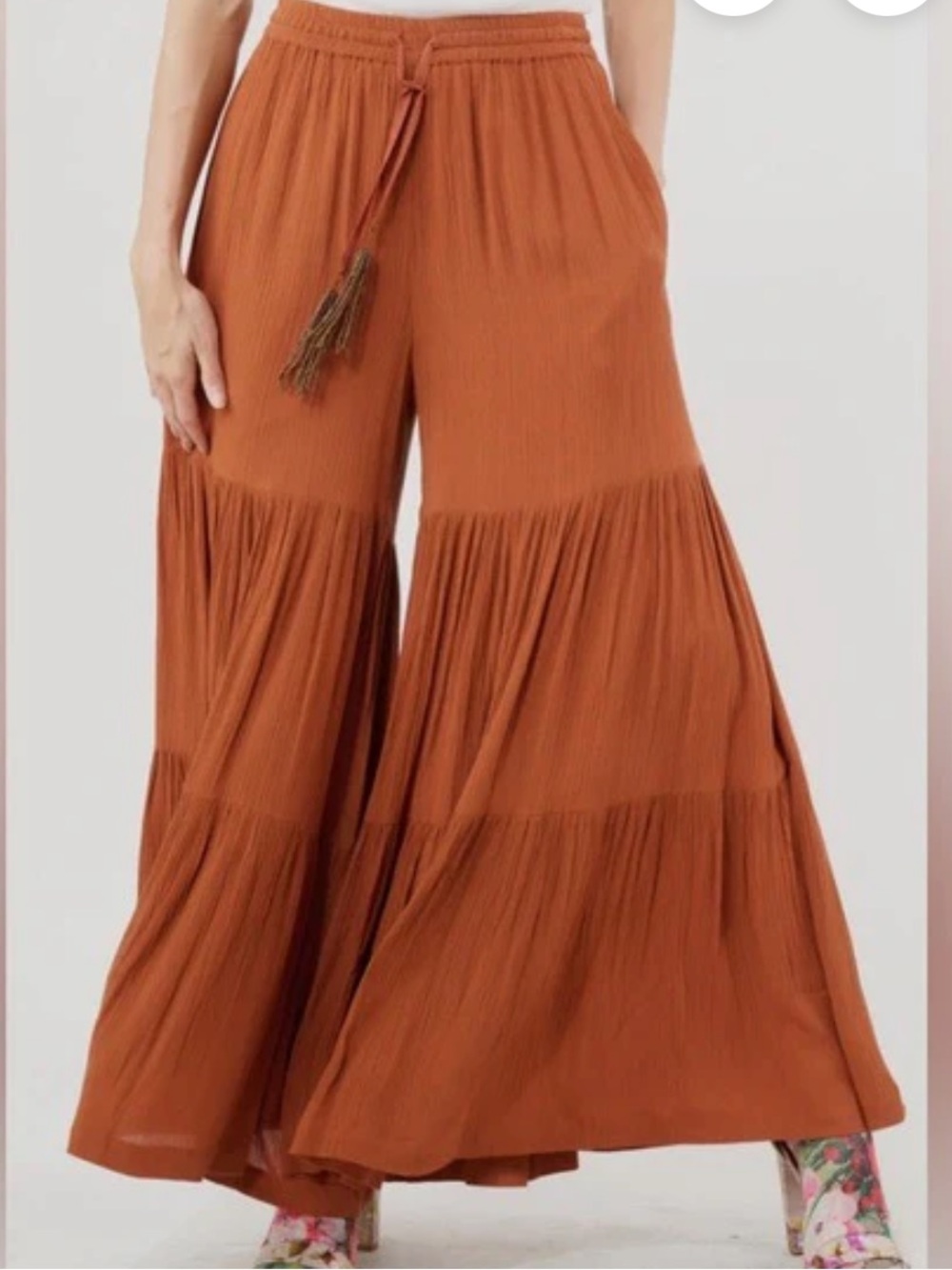 63NWT ARATTA Dream Pants Tiered Wide-Leg Pants in Rust $200